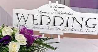large personalised wedding sign & easel by maggi wood art signs