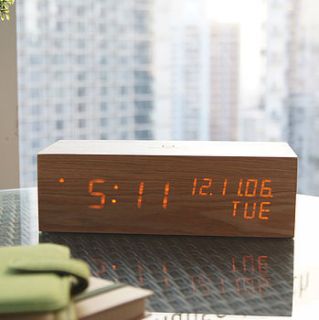 led oak wood alarm clock by gingko electronics