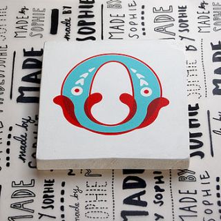 letter o screen printed wooden block by made by sophie