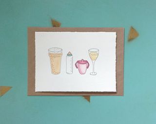 beer, bottle, beaker and wine new baby card by charlotte vallance illustration & design