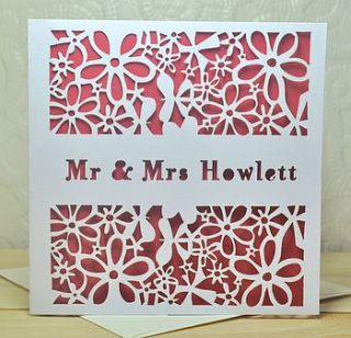 personalised laser cut wedding card by sweet pea design