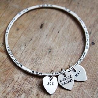 personalised silver heart tag bangle by posh totty designs boutique