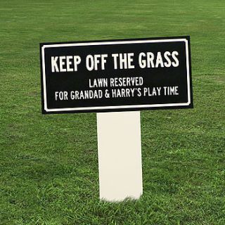 personalised 'keep off the grass' enamel sign by delightful living