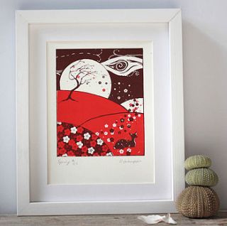 plum blossom springtime deer screenprint by deborah champion