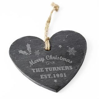 'merry christmas' personalised slate heart by lucky roo