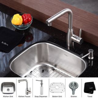 Kraus Stainless Steel Undermount 20 Single Bowl Kitchen Sink with 13