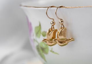 gold love bird earrings by cabbage white england