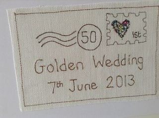 golden wedding anniversary card by caroline watts embroidery