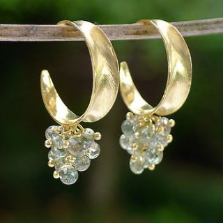 sapphire leaf hoop earrings in 18ct gold by lilia nash jewellery