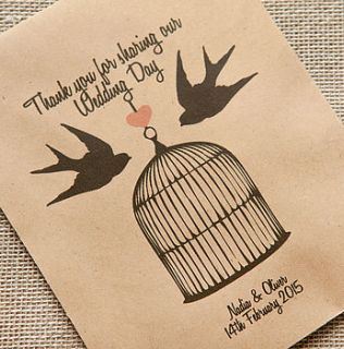 love birds personalised seed packet favour by wedding in a teacup