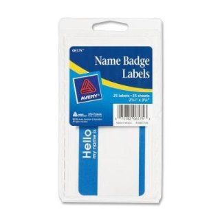 Avery Consumer Products Products   Name Badge Labels, "Hello", 2 11/32"x3 3/8", 25/PK, Blue   Sold as 1 EA   Name badges are ideal for conferences, seminars, meetings or special events. Write on or run through a laser or inkjet printer.