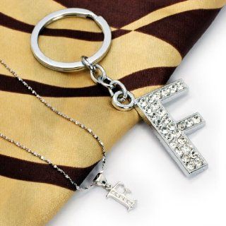 4 PIECE SET   Animal Print Scarf, Stainless Steel Letter F Keychain, 925 Sterling Silver Necklace & Letter F Pendant (LIFETIME WARRANTY) Jewelry