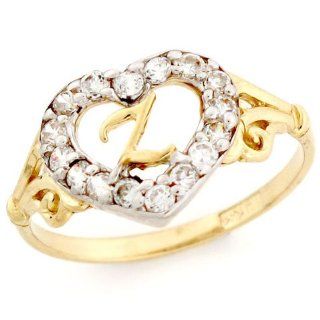 10k Gold Heart Shape Letter 'Z' Initial CZ Ring Jewelry Jewelry