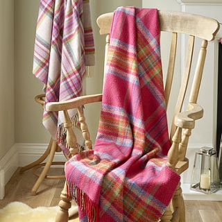 merino and cashmere pink check throw by the wool room