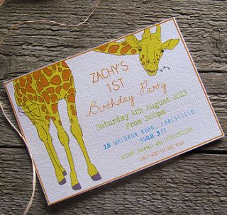 personalised giraffe 'party' invitations by precious little plum