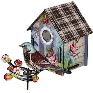 bird house decoration with fabric bird by shrinking violet