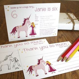 unicorn party invitations or thank you cards by little fish events