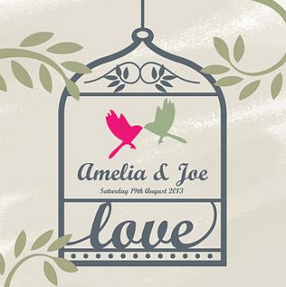 personalised in love birds canvas by strawberry lemonade