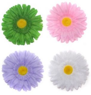 juDanzy set of 4 Large Gerber Daisy Flower Hair Clip in White, Pink, Green & Purple Clothing