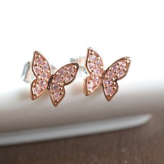 diamante butterflies stud earrings by astrid & miyu