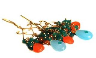 onyx emerald carnelian cluster gold earrings by prisha jewels