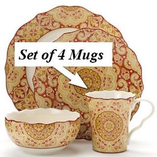 222 Fifth Lyria Saffron Paisley Mugs, Set of 4 Kitchen & Dining