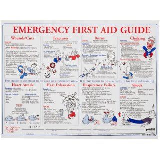 Brady PS128E 18" Height, 24" Width, Laminated Paper, Black, Red, Blue On White Color Prinzing First Aid Training Poster, Legend "Emergency First Aid Guide"