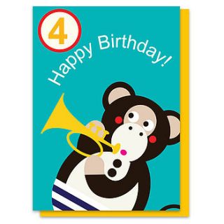 michael the monkey age four card by olive&moss
