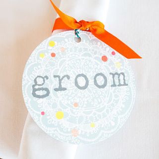 groom wedding name tag by rachael taylor