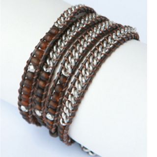 Zirconmania Leather Beaded Wrap Bracelet