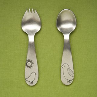 baby bird fork and spoon set by lucas bond
