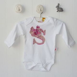 personalised letter organic baby bodysuit by milk two bunnies