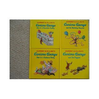 Curious George Set (The Puppies ~ The Birthday Surprise ~ Goes to a Costume Party ~ Goes to a Chocolate Factory) Margret & H. A. Rey Books