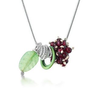 silver berries pendant with green leaf by alison macleod