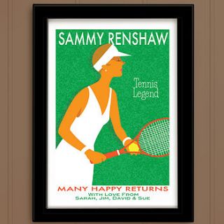 personalised vintage style tennis print, for ladies by just for you