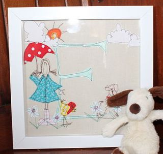 girls framed embroidered initial picture by katy kirkham designs