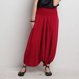 shirred waist harem trousers by lale style