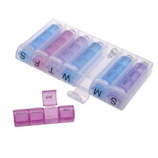 Deluxe Spring Loaded 7 Day Pill Box Organizer Reminder with Braille   4 Daily Compartments Health & Personal Care