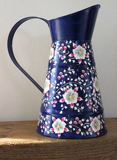 hand painted blue floral jug by the forest & co