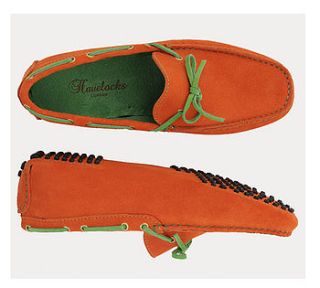orange and lime green driving shoes by havelocks london