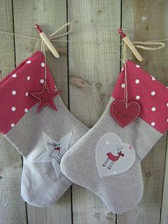 handmade personalised christmas linen stocking by ticketty boo