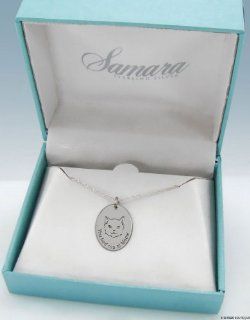 Samara Silver Tone "You Had Me At Meow" Cat Lover's 18 inch Oval Pendant Necklace in Gift Box Jewelry