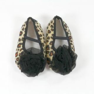 Baby Shoes Animal Print with Chiffon Rosette infant booties (0 3 months, Leopard/Black Rosette) Clothing
