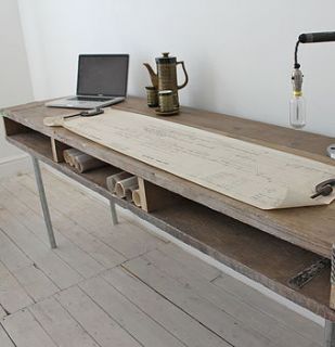 reclaimed wood desk with steel legs by inspirit