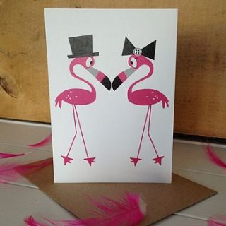 mr and mrs flamingo wedding card by halfpinthome