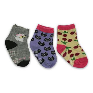 cherry set of three baby and toddler socks by snuggle feet