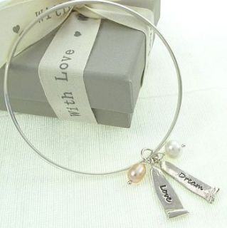 personalised ancient scroll word charm bangle by melinda mulcahy