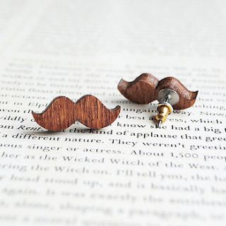 wooden moustache earrings by onetenzeroseven