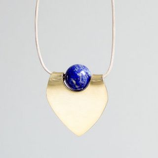 lapis lazuli brass pendant leather necklace by chelsey adams