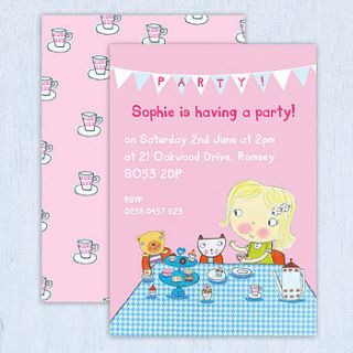 personalised girls tea party invitations by made by ellis
